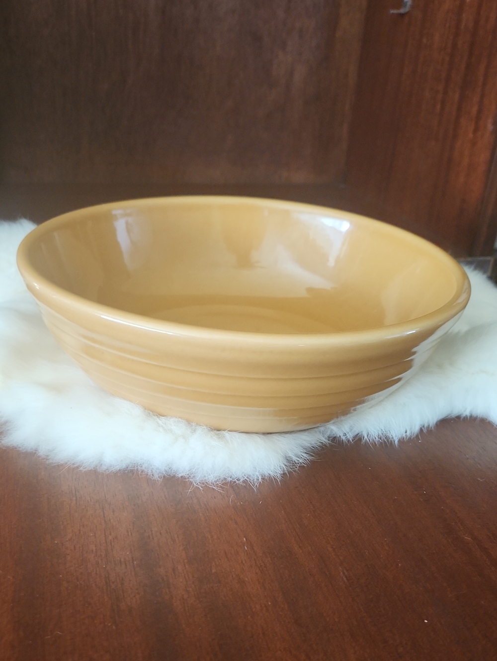 Roseville Spongeware Mustard Yellow Serving Bowl